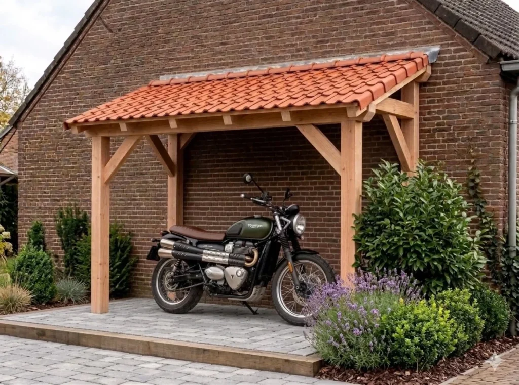 HOUTEN BUITENBERGING VOOR FIETSEN EN MOTOREN