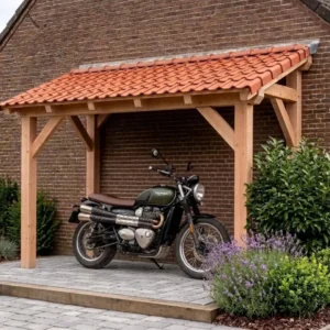 HOUTEN BUITENBERGING VOOR FIETSEN EN MOTOREN